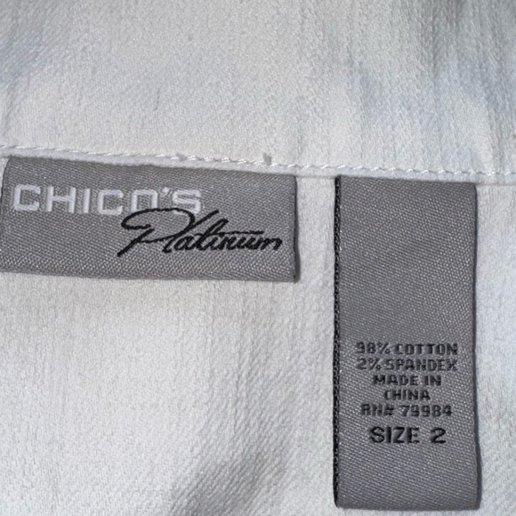 Chicos Platinum Basic Denim White Jean Jacket Sz 12 Stretch Lagenlook - Picture 8 of 10